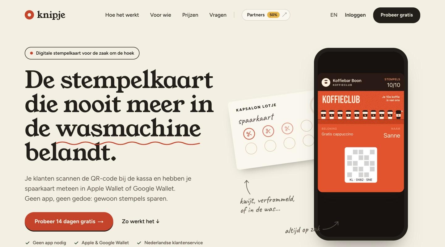 Homepage van spaarknipje.nl: de digitale stempelkaart